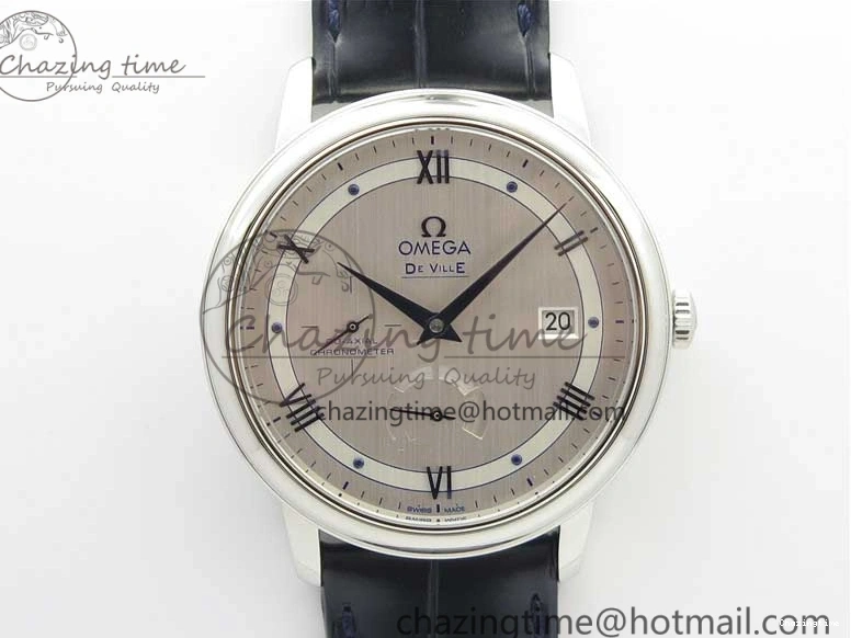 1218 Timeless De Ville Prestige Real PR SS ZF 1:1 Best Edition Gray Dial Blue Markers on Blue Leather Strap MIYOTA 7936